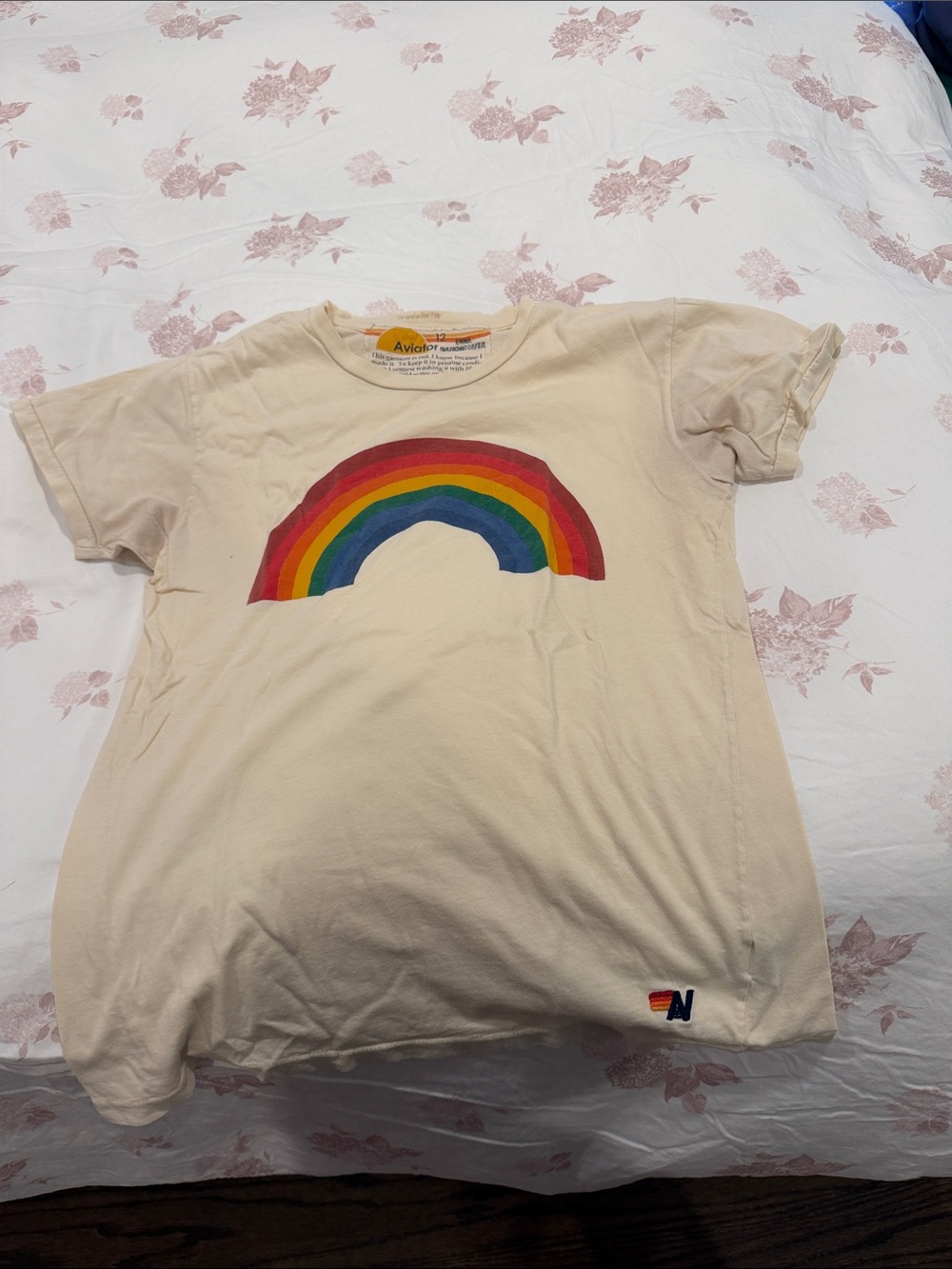 Aviator Nation Kids Cream Tee with Rainbow Graphic